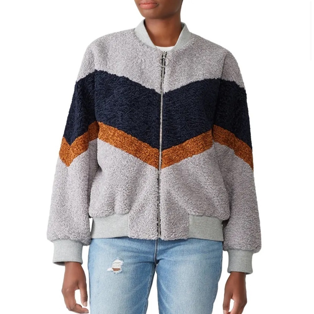 J.O.A. Colorblock Teddy Faux Fur Jacket,l size S